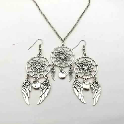 Retro Fashion Dream Catcher Necklace Set Rose Wings Charm Gift for Women To Pray for Asylum Cute Apple Pendant