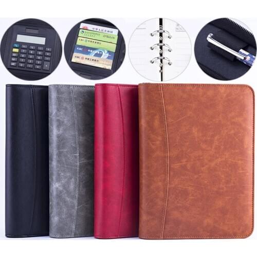 PU Leather Padfolio A5 File Folder with Calculator Binder Business Notebook Manager Office Organizer Document Folder Briefcase