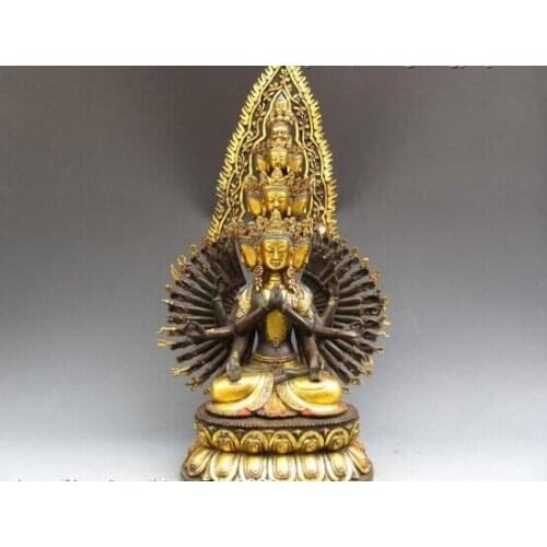 Song voge gem S0135 23"Tibet Bronze Gild Eleven-faced 1000 Arm Avalokitesvara Kwan-Yin Buddha Statue