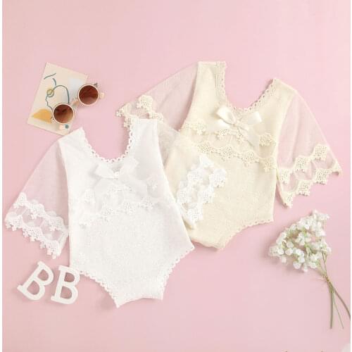 Princess Birthday Party Rompers For Baby Girls Summer Floral Lace Sheer Stitching Long Sleeves Jumpsuit with Crotch Buttons