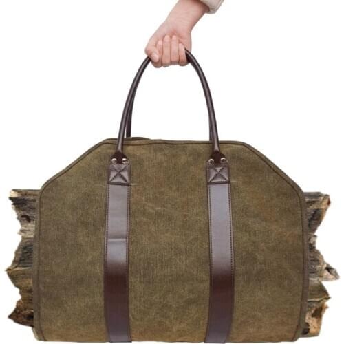 Durable Outdoor Tote Camping Carry Bag Canvas Firewood Carrier Log Storage Bag Wood Holder Package Handles Bag