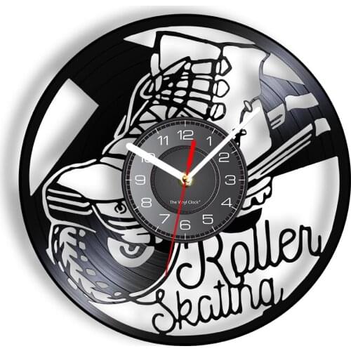Roller Skating Vinyl Album Re-purposed Record Clock Skater Sports Home Decor Roller Derby Vinyl Disk Crafts Silent Clock Watch