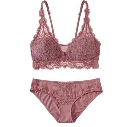Sexy Mesh Embroidery Bra Set Eyelash Lace Underwear without Stones Vintage Set Lingerie Thin Cup Wireless Bra For Women