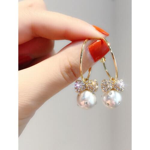 Korean edition earring full drill bowknot pearl earring water drill earring female temperament all-match tide eardrop female