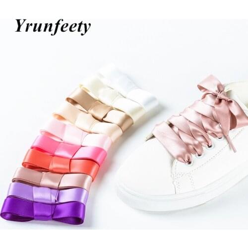 2021 New 1 Pair Satin Silk Ribbon Shoelaces White Sneaker Shoesaces Canvas Shoe Laces 2CM Wide 90cm/120cm/150cm Length Shoelaces