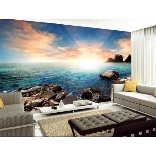 Sun and sand stone beautiful seascape 3d wallpaper modern for living room murals Home Decoration