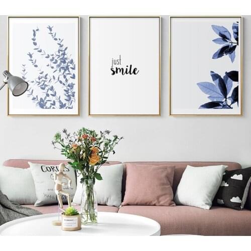 Modern Tropical Plant Blue Leaf Canvas Painting Wall Art Nordic Posters and Prints Wall Pictures for Living Room Decoration