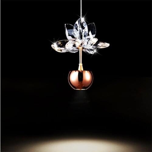 Modern Rose Gold Crystal Pendant Lights Led Single-head Restaurant Dining Room Lamp Table Bar Luster Hanging Lights Lighting