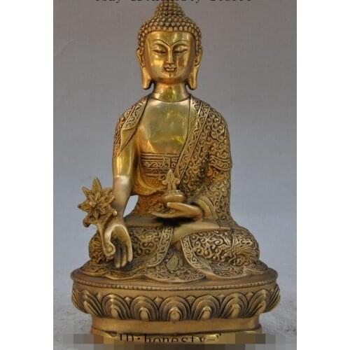 Tibet buddhism fane brass sakyamuni Shakyamuni Herbs Medicine Buddha statue