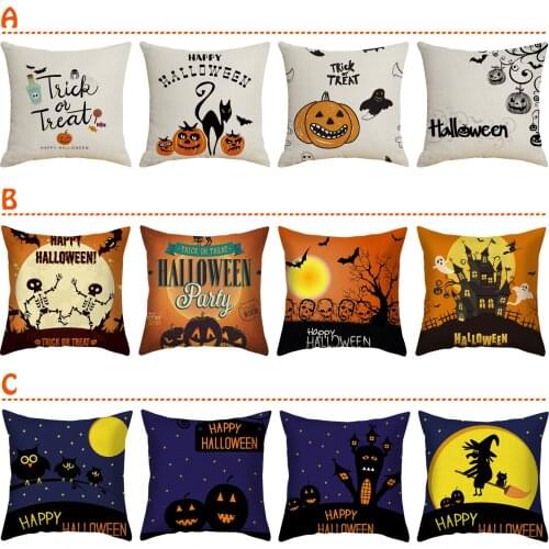 Halloween Decorations 4PCS Linen Pillow Cushion Cover with Fun Halloween Pattern for Room Balcony Restaurant Home Indoor 45x45cm