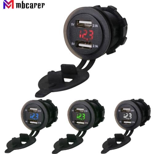 Dual USB Charger Socket Waterproof Power Outlet 4.2A LED Digital Display for Car Boat Marine Motorcycle ATV RV Campers Tractors