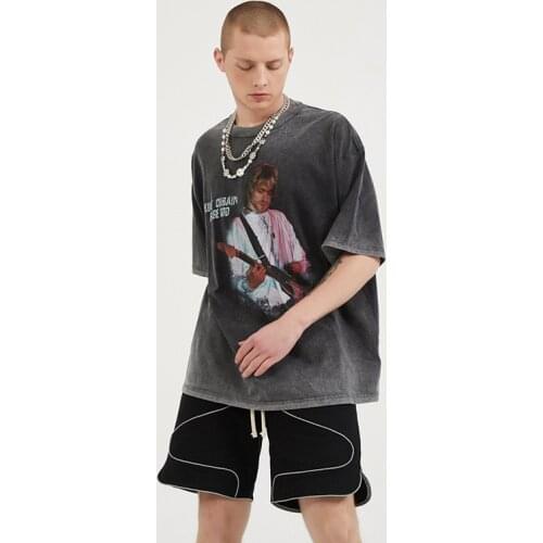 High quality mens summer wash faded cotton vintage tshirts new fashion high street printing loose fit t-shirts