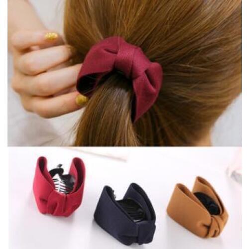 GTQ Korean Sweet Fabric Bow Hair Claw Elegant Women Solid Cloth Ties Banana Hair Crab Clips Ponytail Hold Girl Hair Accessories