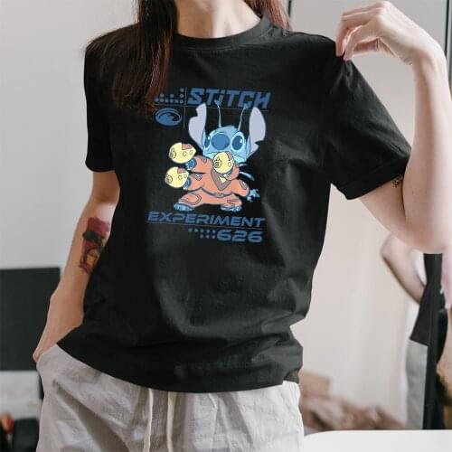 Female Clothing Disney Kawaii 626 Stitch Day Action Pose Premium Womens T-shirt Short Sleeve Unisex Oversized Tshirts