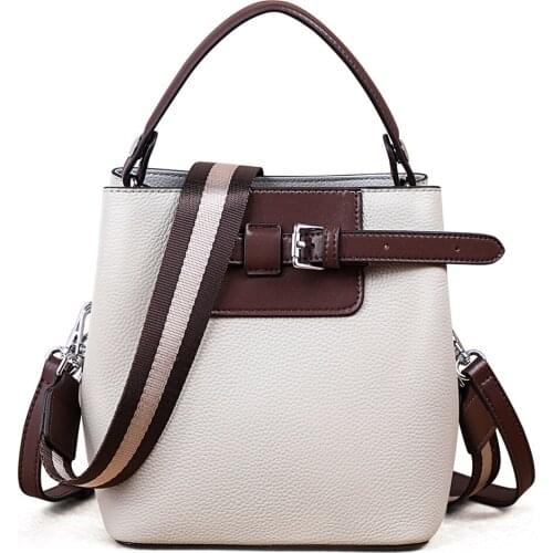 New Ins Baket Bag For Women Head Cow Genuine Leather Crossbody Shoulder Handbag Fashion Lady Commuter Tote Bags Large Capacity