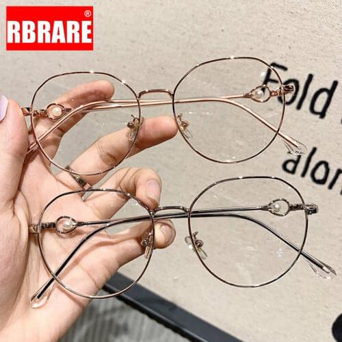 RBRARE Round Metal Glasses Frame Women Pearl Frame Eyeglasses Women Luxury Brand Designer Anti Blue Light Glasses Espejuelos