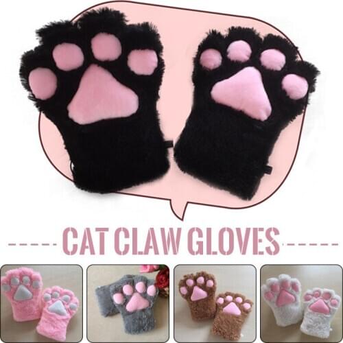 Women Bear Claw Gloves Plush Cat Paw Gloves Winter Faux Fur Cute Kitten Mittens Women Girl Christmas Halloween Cosplay Costume