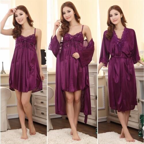 Summer spring silk bathrobe womens sexy lace twinset nightgown robe viscose plus size plus size spaghetti strap vest lounge