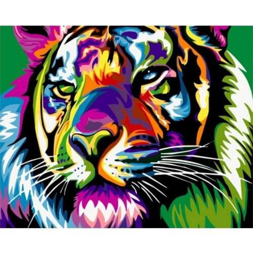 Animals Wall Art Pictures Painting By Numbers Hand Painted Abstract Oil Painting Home Decor Painting Colorful tiger Art Gift Kit