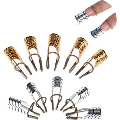 1 Set(5pcs) Reusable Dual Silver Nail Form For Nail Art Making C Curve Acrylic French Tips Nail Art Tools T0599