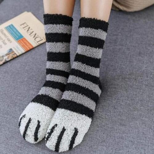 1 Pair Autumn Winter Fleece Socks Women Adult Girls Cat Claw Lovely Thick Warm Sleeping Floor Middle Tube Socks
