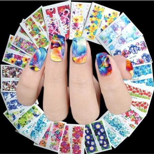 50 Sheets Floral Design Water Transfer Nail Art Sticker Decals Nail Tip Wraps Decoration