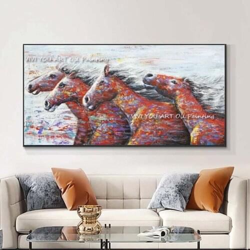 100% Handmade Beautiful Horse Painting High Quality Hand-painted Abstract Red Horse Oil Painting On Canvas for hotel lobby