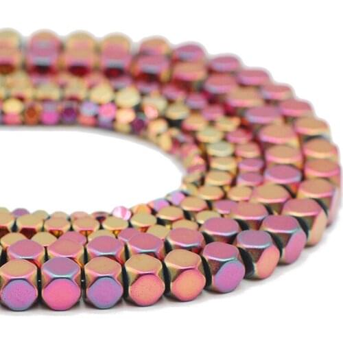 3/4/6MM Hematite Natural Faceted Square Cube Stone Rose Red Shape Spacers Loose Beads For Jewelry Making Handmade DIY Bracelets