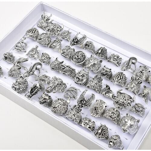 30pcs/lot Vintage Punk Animal Mix Style Metal Jewelry Rings For Men Women Size 8 to 11