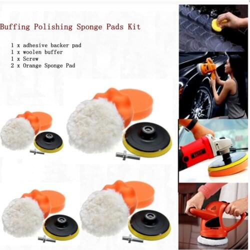 5inch 5Pcs/set Buffing Polishing Sponge Pad Backer Pad Kit 1 Suction Cup + 1 Wool Felt + 2 Orange Sponge Pads + Screws
