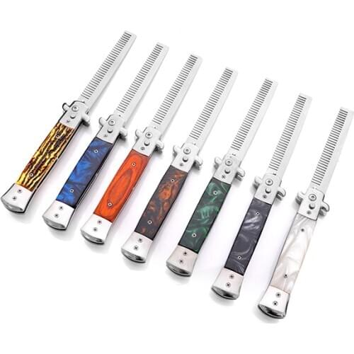 Automatic Stainless Steel Combs Cool Foldable Knife Brushes Hair Trimmer Comb Brush Accessories butterfly Mens Pocket Knife Comb
