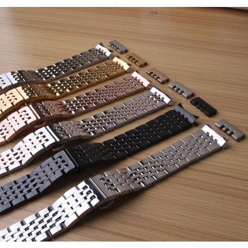 2017High quality 17mm 18mm 19mm 20mm 21mm Watchbands gold Stainless Steel Watchband Strap Bracelet with Push Button Hidden Clasp