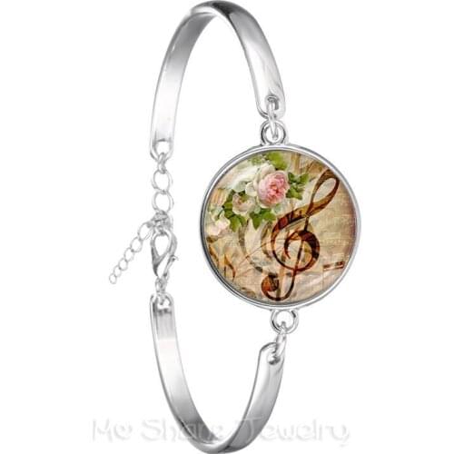Piano Keyboard Glass Dome Bracelet Silver Plated Chain Bracelet Men Women Fashion Handmade Jewelry Music Teacher Lovers Gift