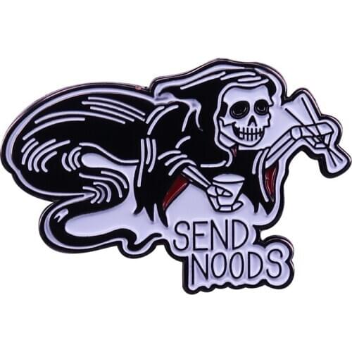 Send noods ghost brooch Gothic horror art badge ramen noodle lovers gift humor addition