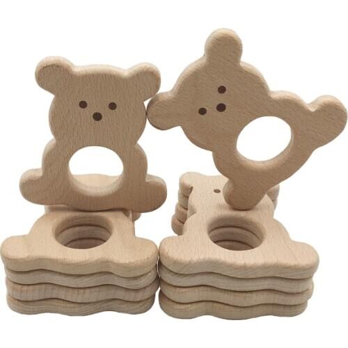 Cute Animals Shape DIY Beech Wooden Teether Kids Montessori Play Gym Toys Baby Rattles Chew Toy for Newborn Infants Wholesale