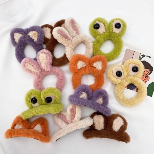 Children Cute Soft Hair Band Faux Fur Animal Cartoon Ears Hair Clips Girls Scrunchies Rubber Bands Kid Hairpins Hair Accessories