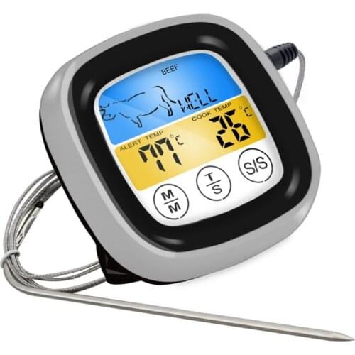 Touch Screen Electronic Thermometer Food Meat Stainless Steel Barbecue BBQ Thermometer Probe Kitchen Cooking Timer