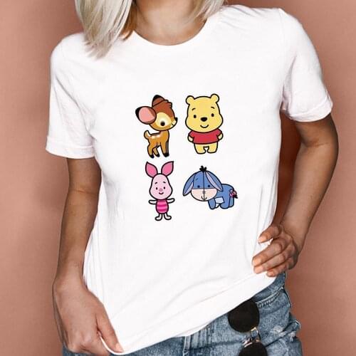 Bambi Deer Winnie the Pooh Piglet Eeyore Print T-shirts Women Clothes Summer Graphic T Shirt Aesthetic Fashion Harajuku Girl Top