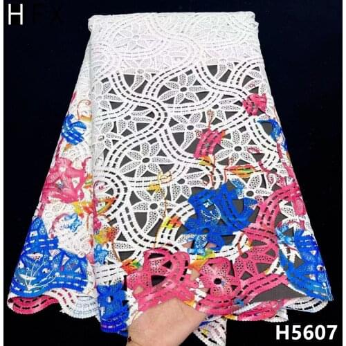 HFX Latest Sequins Cord Lace African Lace Fabric 2021 High Qaulity Guipure Nigerian Lace Water Soluble For Party Dress X5607