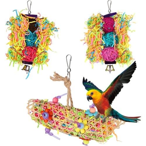 Bird Parrot Toys 3 Packs,Bird Chewing Foraging Shredder Toy Bird Cage Hammock Hanging Swing with Bells for Small Bird,Parakeets