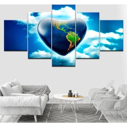 Love map and blue sky 5 Piece HD Wallpapers Art Canvas Print modern Poster Modular art painting for living room Home Decor
