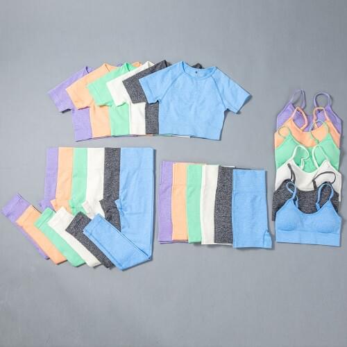 Fitness Yoga Set Crop Top + Seamless Leggings Women Summer Sportswear Workout Tracksuit Two Piece Shorts Sets Sport Gym Clothing