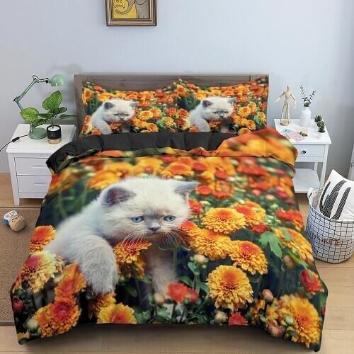Cat Bedding Sets for Kids Boys Girls Animal Print Duvet Cover Set Comforter Quilt Cover Single Twin Full Queen King Size