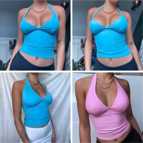 Summer Women’s Fashion Solid Color Vest Sexy V-neck Bandage Halter Exposed Navel Camisole