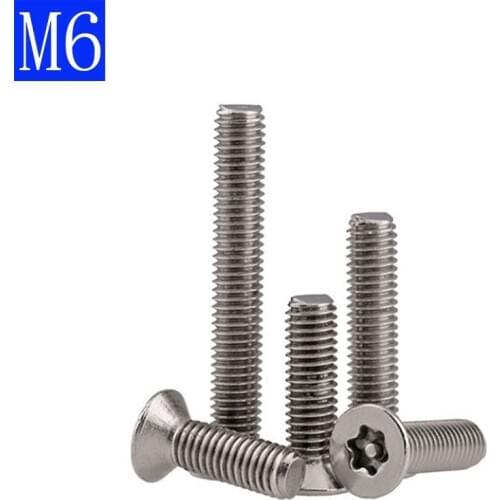 M6 - 1.0 6mm 304 Stainless Steel A2 Pin Tamper Torx Security Flat Head Machine Screws Bolts