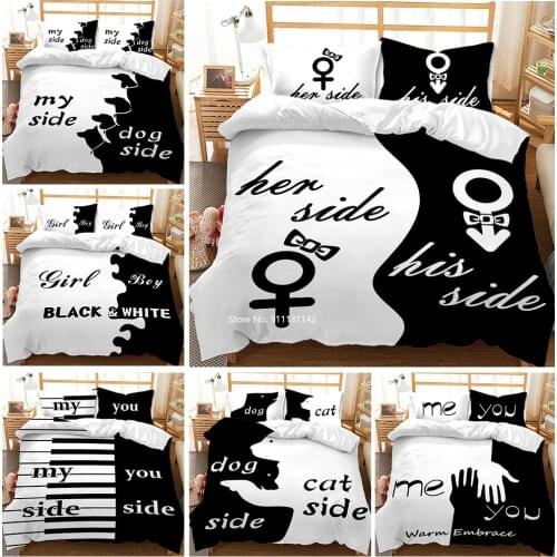 Fashion Couples Black and White Bedding Set King Queen Single Bedding Down Quilt Cover Pillowcase Full Size