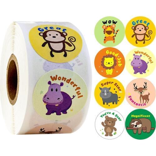 500pcs / roll children stationery reward diary sticker animal cute DIY waterproof label sticker