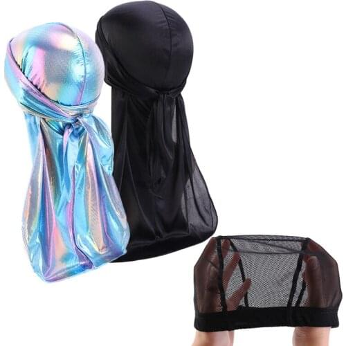 New 2pcs laser durag Pack for Men Waves Laser Doo Rag, Award 1 Wave Cap mesh dome hat Men Silky Durag Headwear Headband