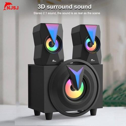 NJSJ USB Wired Computer Speakers Bass Stereo Subwoofer Laptop Smartphones Desktop Computer Desktop Players Blue tooth Speaker