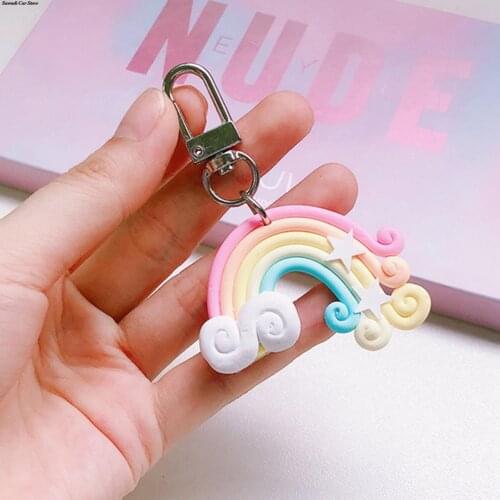Rainbow Keychain Bell Car Bag Ornament Girl Creative Gift Cloud Keychain Braided Rope Pendant Cute Lollipop Key Chains For Girl